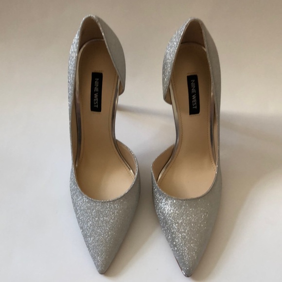 Nine West 7M Glitter Silver High heel shoe Brand New without tags Excellent - Picture 5 of 12